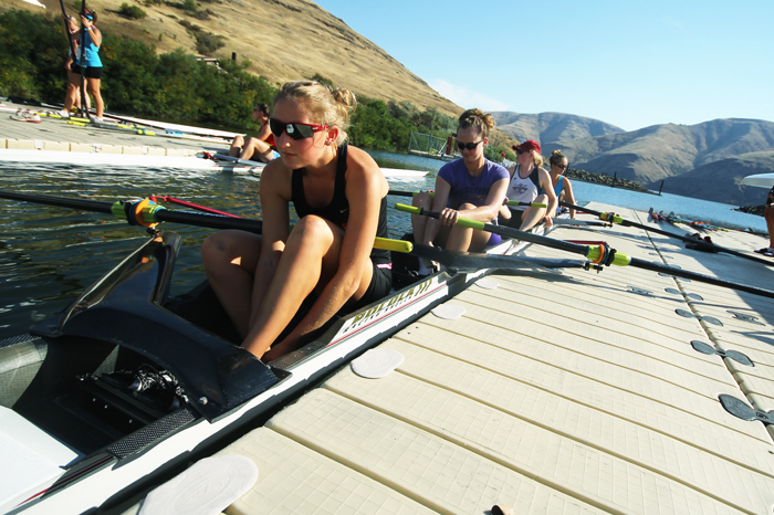 The WSU crew team launches a four during an afternoon practice on the Snake River, Thursday, Sept. 12, 2013.