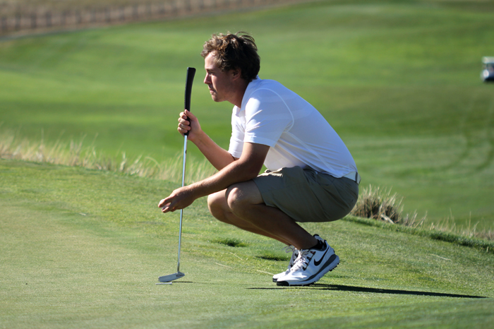 Blake Snyder takes his tee shot during WSU Men’s Golf practice at Palouse Ridge Golf Club, Thursday, Sept. 19.