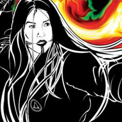 Ko’Asdzaa (Fire Woman), drawn by Jolene Nenibah Yazzie, is part of the comic art display in the Prichard Art Gallery.