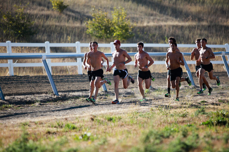 The WSU mens cross country team practices at the Hitchcock Equine Track, Wednesday, Sept. 11, 2013.
