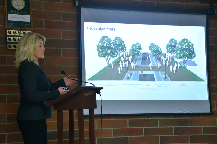 WSU Director of Transportation Services, Bridgette Brady, discusses changes of the pedestrian malls on campus, Tuesday, Jan. 14.