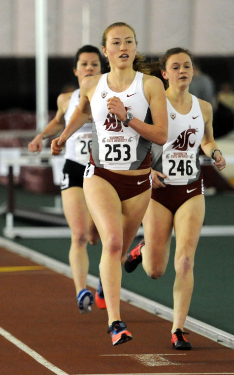 Ruby Roberts competes in the 3000 meter run during the Cougar Indoor Invitational, Feb. 1.