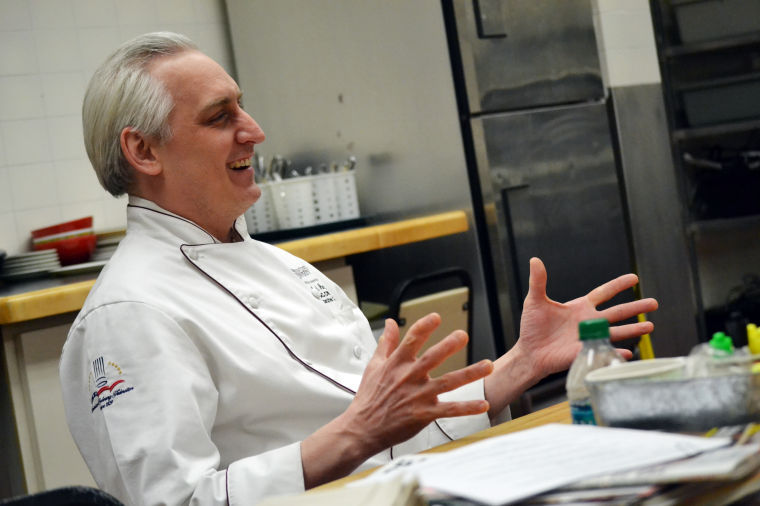  Executive Chef Michael Amore shares his experiences and goals as a chef in Stephenson Hall, Thursday, Feb. 20.