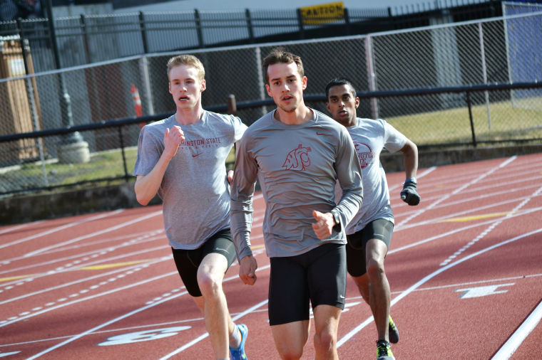Jesse Jorgensen (center) runs during practice, Tuesday, March 11.