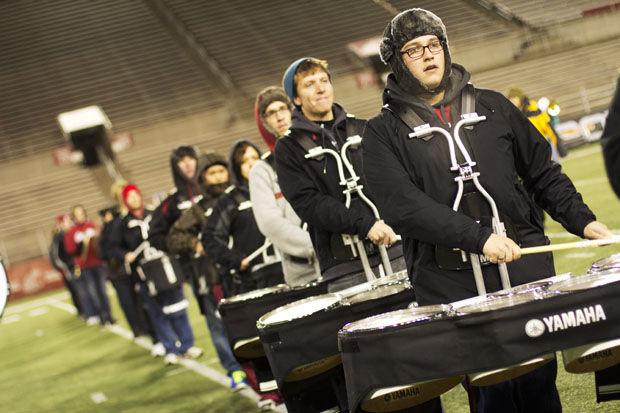 The Cougar Marching Band practices in Martin Stadium, Nov. 21, 2013.
