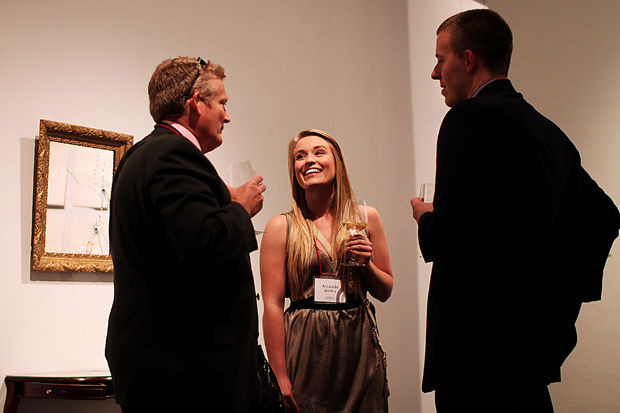 Hospitality+consultant+and+former+Pullman+resident+Greg+Nilan+chats+with+ASWSU+Vice+President+Amanda+Spalding+and+Student+Regent+Jake+Bredstrand+during+2011+Feast+of+the+Arts+at+the+WSU+Museum+of+Art.