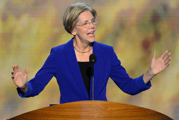 Elizabeth Warren speaks at the 2012 Democratic National Convention in Charlotte, N.C., Sept. 5, 2012. If Warren splits the Democrat vote, it could sink Hillary Clintons chances at the presidency.