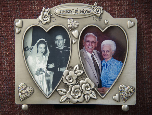 Harold Tom and Shirley Tucker in the wedding photo taken in 1945, left, and present day. Harold and Shirley are celebrating their 69th anniversary this month. The couple met at Cooks Roller Rink (now Pattisons) when Shirley was a 17-year-old high school student and Harold a 19-year-old sailor stationed at Farragut.
