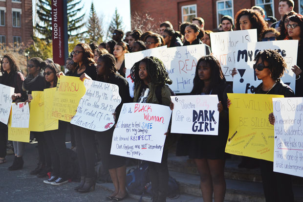 Students+rally+outside+of+Todd+Hall+to+raise+awareness+of+racial+injustice.