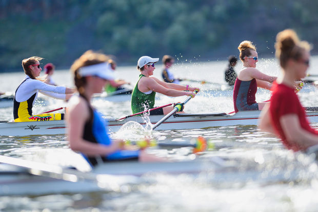 The WSU rowing team practices on the Snake River, April 10, 2014.