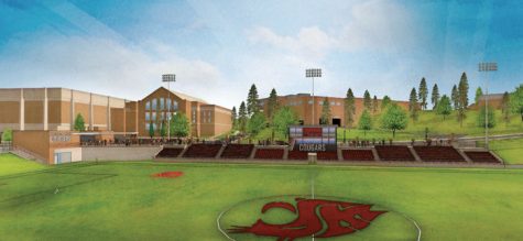 The schematic design by ALSC Architecture depicts what the renovations to the Lower Soccer Field are expected to look like. The major additions include expanded bleachers, a press box and new entry area. The design was approved by the Board of Regents Friday, Oct. 30.