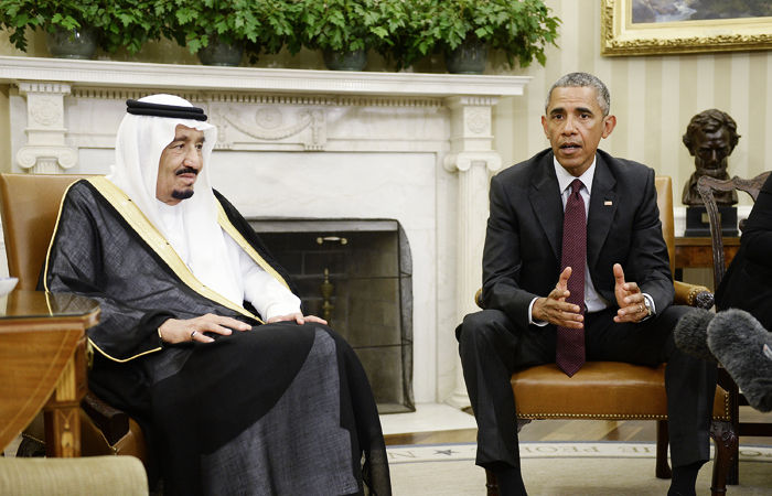 President Barack Obama speaks as King Salman bin Abdulaziz al Saud of Saudi Arabia looks on during a meeting at the Oval Office, Sept. 4, in Washington D.C. 