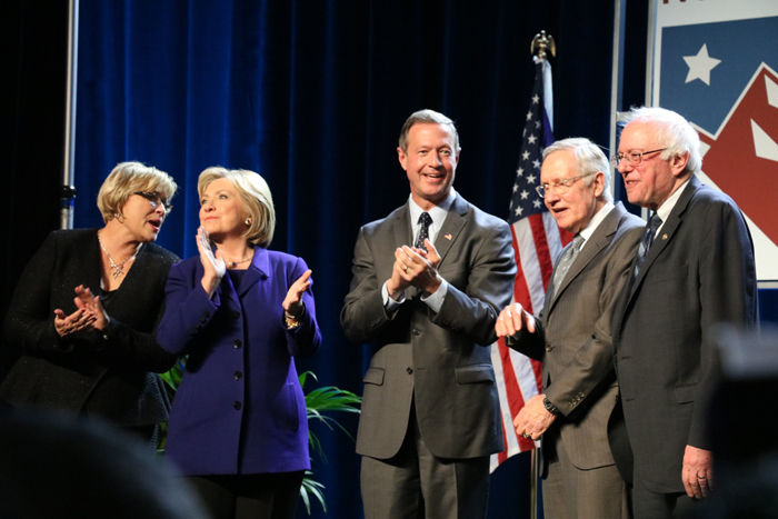 Hillary Clinton, Martin OMalley and Bernie Sanders at a Democratic dinner party hosted by the Nevada State Democratic Party and Sen. Harry Reid Jan.6.