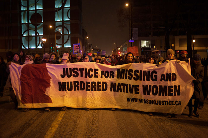 Hundreds gather on Feb. 14, 2014, in Montreal to support justice for missing and murdered indigenous women. The protest has become an annual tradition across Canada.