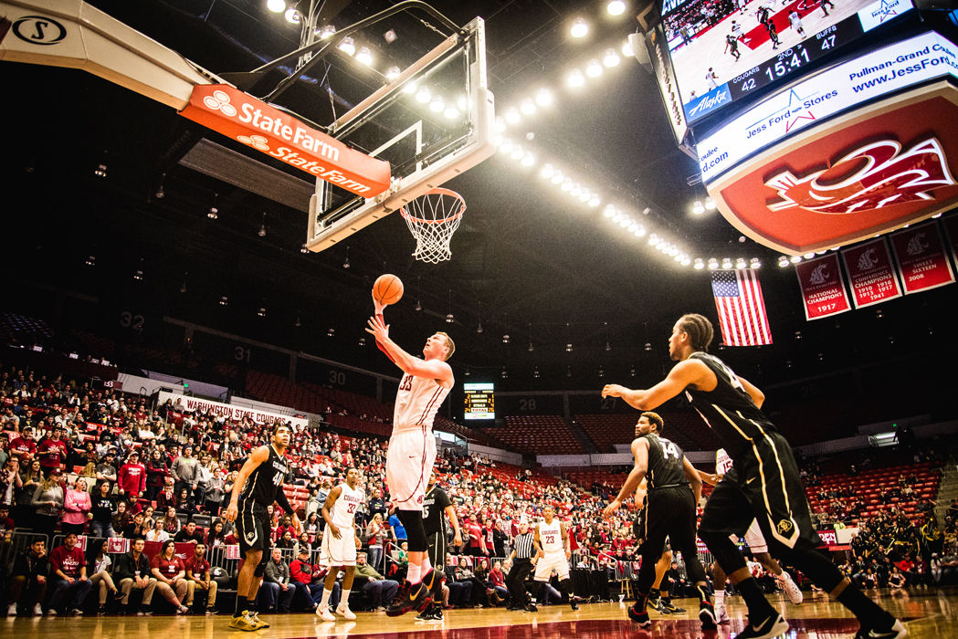 Senior forward Brett Boese jumps for a lay-up during a game against Colorado at Beasley Coliseum on Jan. 23.