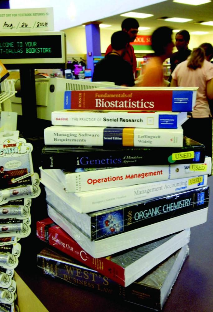 Textbooks at the University of Texas at Dallas bookstore in Irving, Texas, August 10, 2006. Research shows textbook prices have increased at four times the rate of inflation since 1994, with no end in sight.