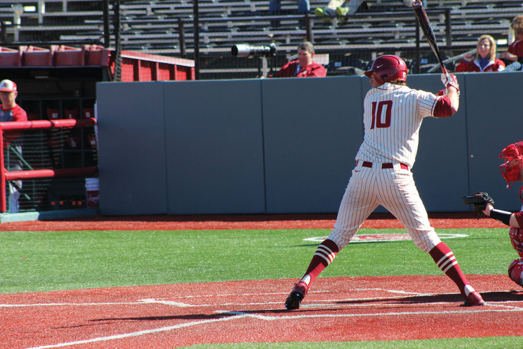 Senior infielder Patrick Mcgrath gets ready to hit during a game against Sacred Heart at Bailey-Brayton Field on March 8, 2015.