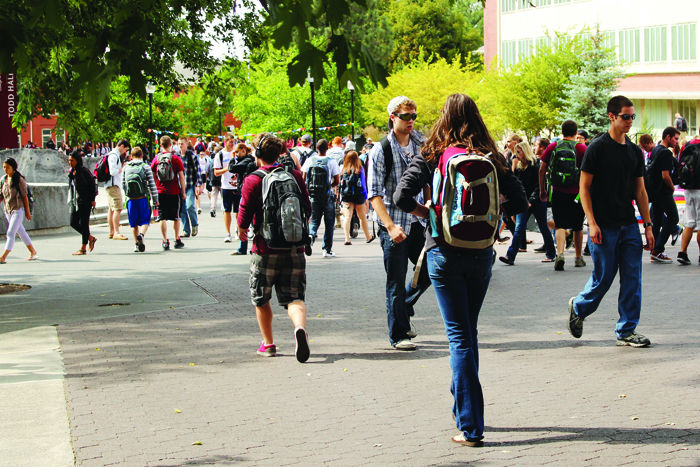 Students fill Glenn Terrell Mall in August 2011. The mall serves as WSUs free speech zone.