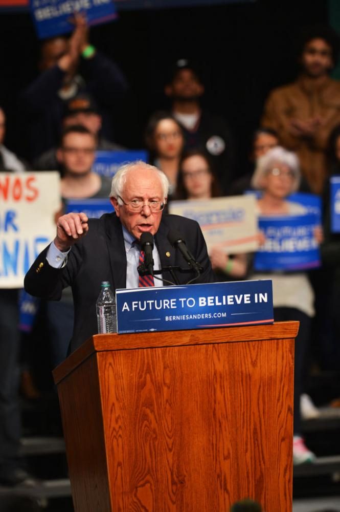 Presidential candidate Bernie Sanders speaks at a rally at the Spokane Convention Center on March 24.