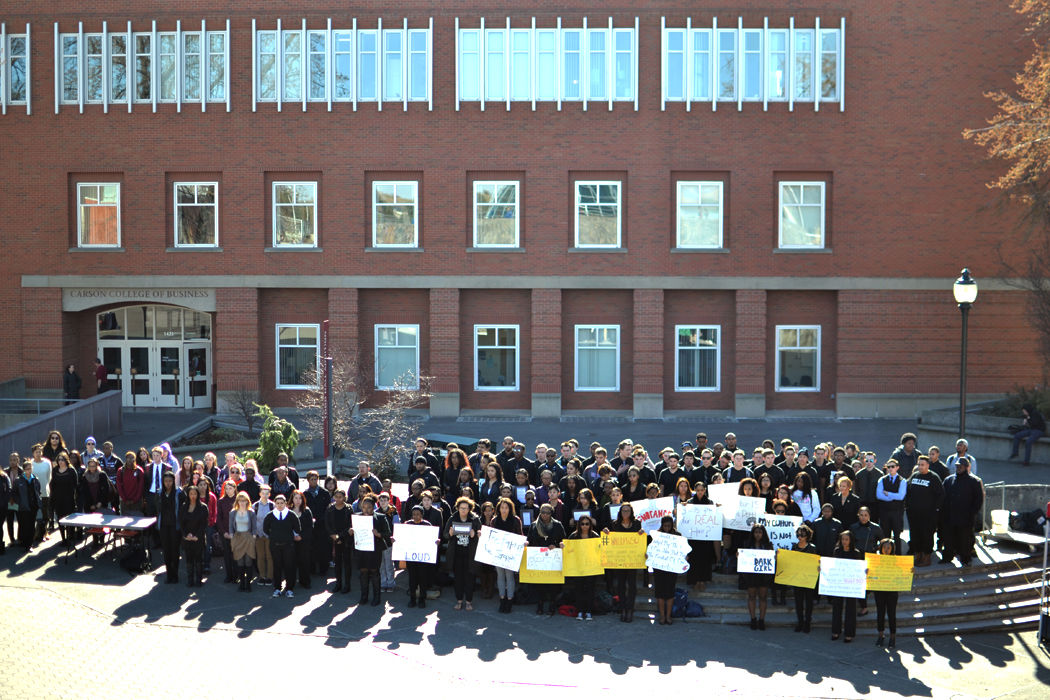 Students+organized+a+silent+protest+outside+Todd+Hall+on+Feb.+25%2C+2015.