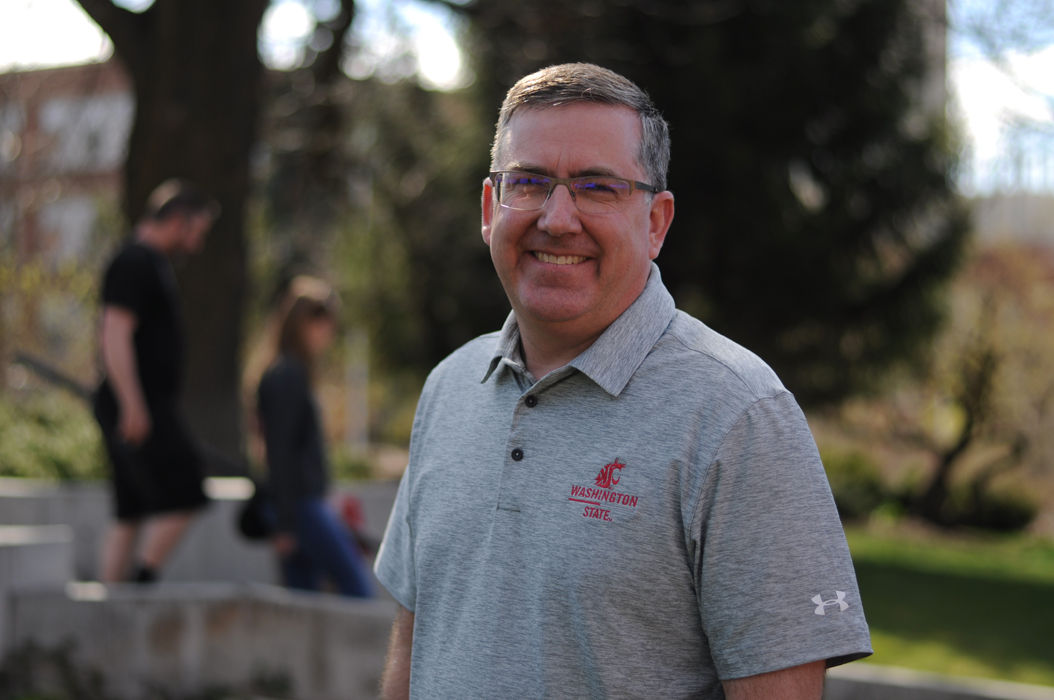 President-elect Kirk Schulz poses for a photo on April 2 during his first visit to WSUs campus since his selection.