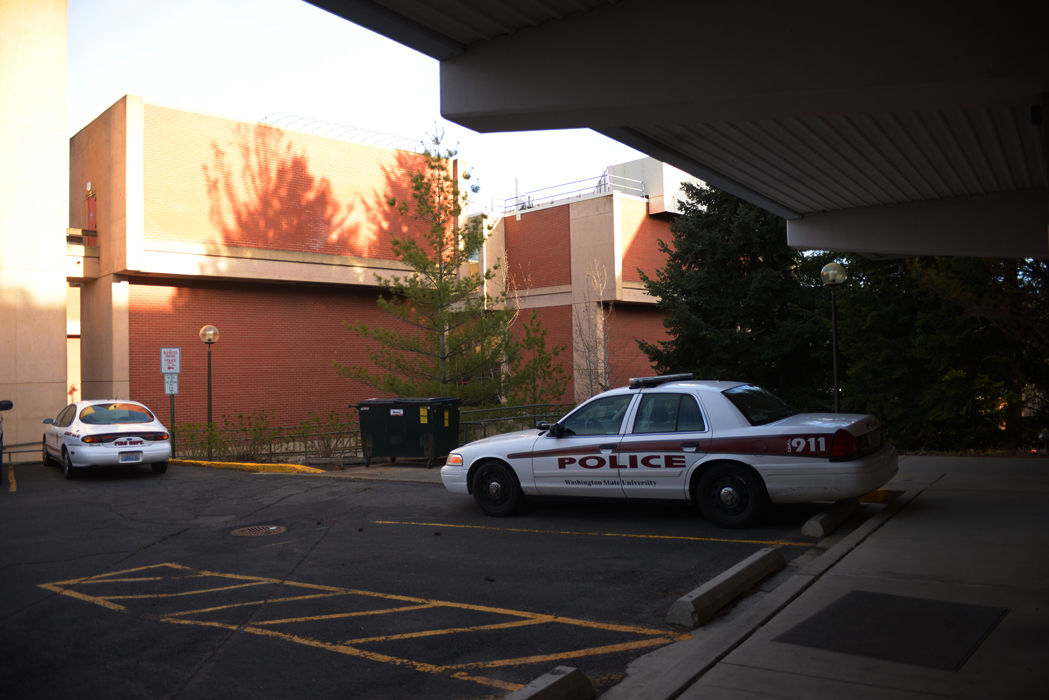 A police car parked outside the WSU Police Station on March 30.