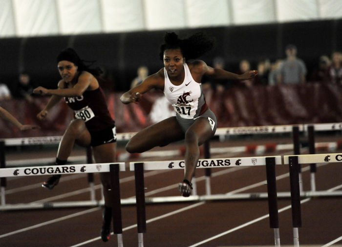 Redshirt senior Candice McFarland runs during her event at the Cougar Indoor in the Indoor Practice Facility on Feb. 6.