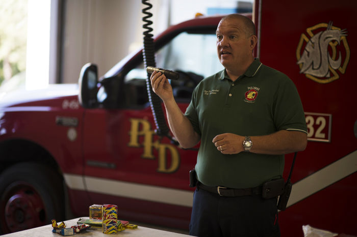 Deputy Fire Marshal Tony Nuttman shows an example of an illegal homemade firework.