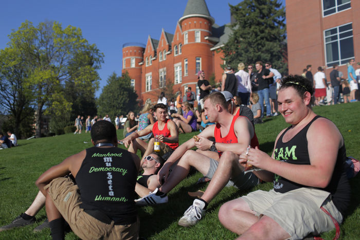 Students gather at a barbecue during Greek Week in April 2016. 