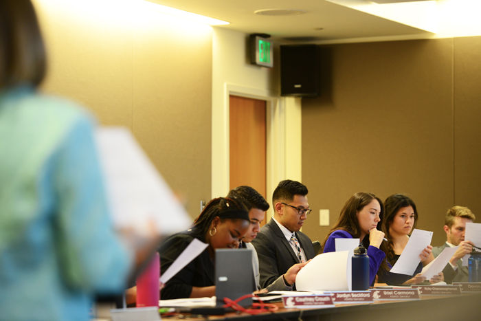 The+ASWSU+Senate+at+its+meeting+on+Wednesday%2C+where+it+heard+arguments+from+two+candidates+for+all-campus+senator.