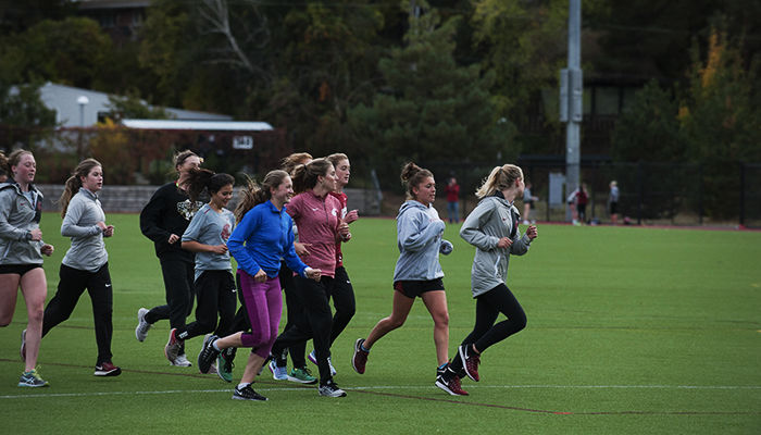 Women’s cross-country team practices at the Valley Road Playfields.