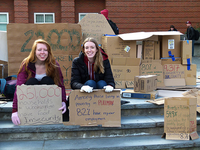 Students raise awareness by displaying cardboard boxes during last year’s Poverty Awareness Week.