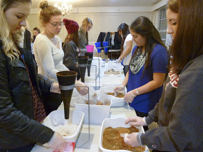 Chi Omega sorority packaged soup with Homestead Ministries during last year’s Poverty Awareness Week.