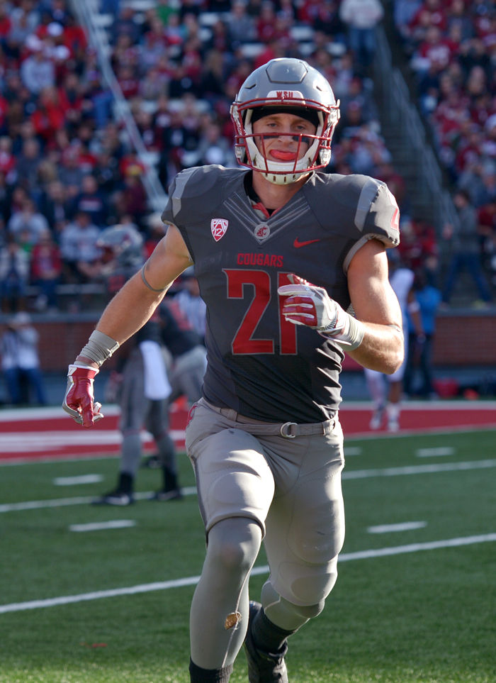 Redshirt senior River Cracraft runs off the field in a game against the University of Arizona on Nov. 12.