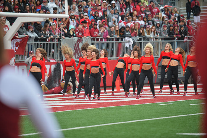 The WSU Crimson Girls perform at the beginning of the second quarter during the Sept. 17 University of Idaho game at Martin Stadium.  