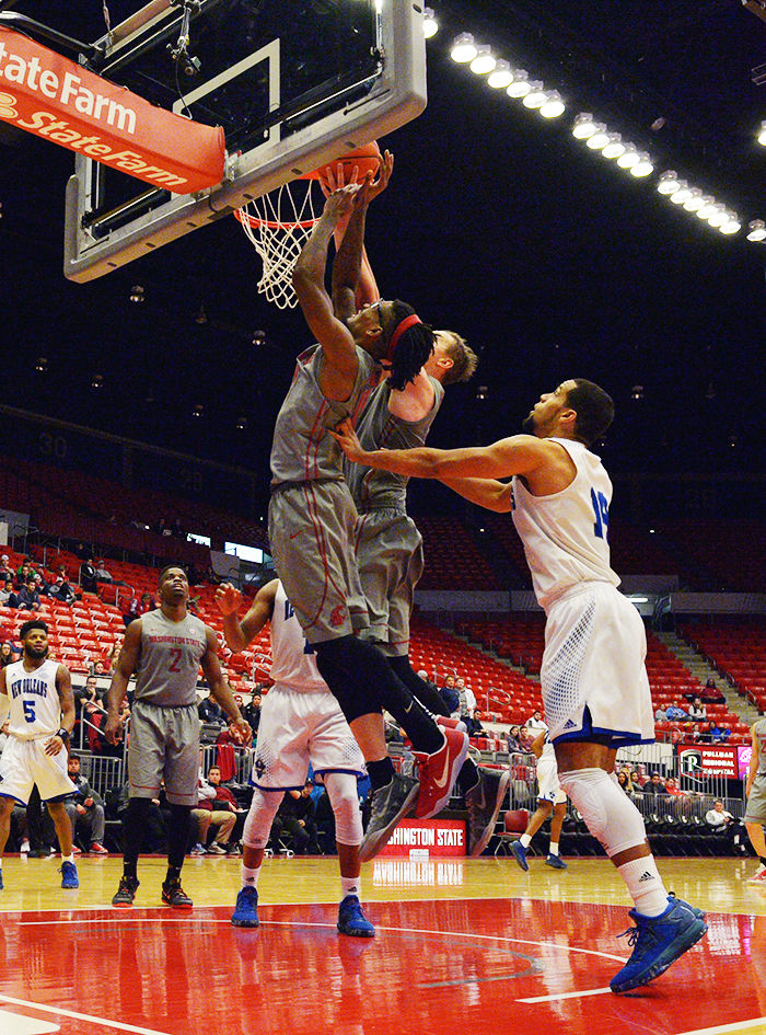 Redshirt sophomore guard KJ Langston attempts a dunk against New Orleans on Dec. 3.