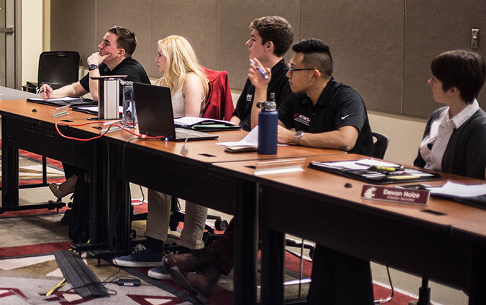 Becoming involved in ASWSU allows students to have a voice in the budget process. The ASWSU Senate attends a weekly meeting on Jan. 11.