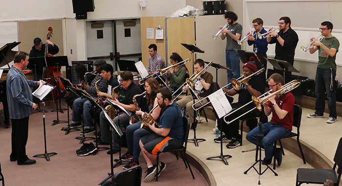 WSU Big Band I practicing ‘You Stepped Out of a Dream’ on Thursday in Kimbrough Music Hall.