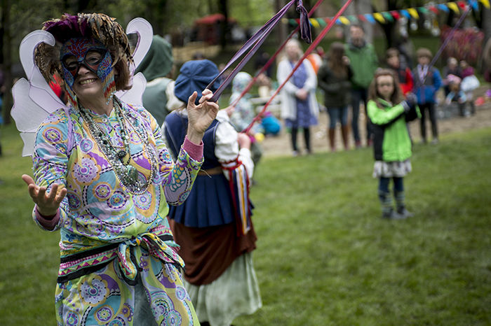 Attendees participated in a maypole dance on Saturday at the Moscow Renaissance Fair at East City Park.