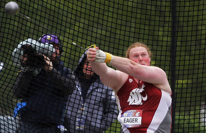 Brock Eager competes in the hammer throw at the Pac-12 Championships on May 13 at Hayward Field in Eugene, Oregon.