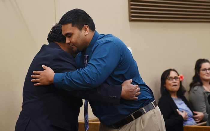 Robert Barber embraces a family member following his not-guilty verdict Tuesday afternoon in Whitman Country Superior Court,