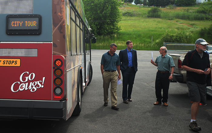 The tour group rode a special Pullman Transit bus that stopped at multiple locations around town to learn about them.