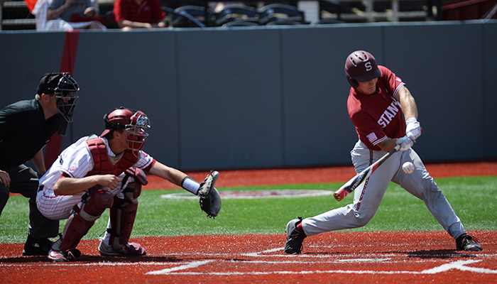 Sophomore catcher Cal Waterman catches a breaking ball during the last game of the season.