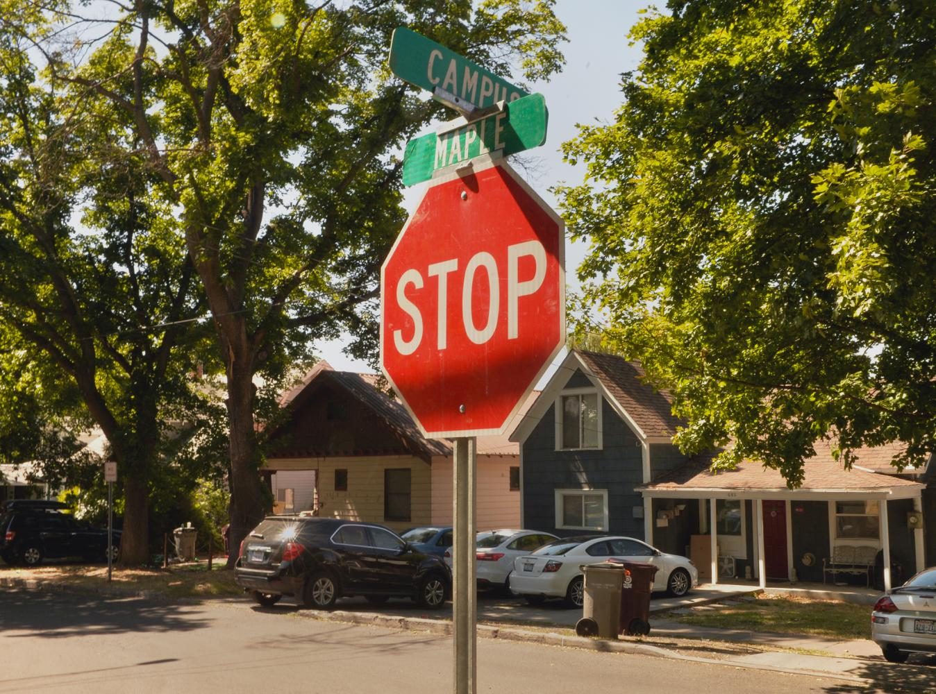The stop sign on the corner of NE Campus and NE Maple Street was replaced last night after reported stolen.
