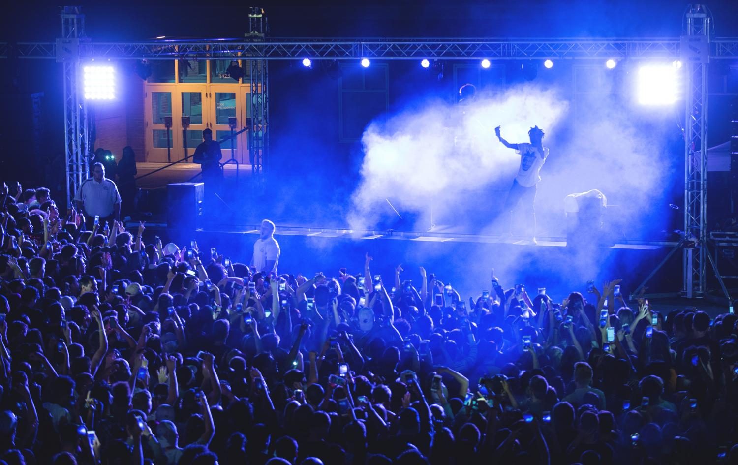 Amine performs his hit song Caroline amongst a crowd of cheering students Wednesday on the Glenn Terrell Friendship Mall.