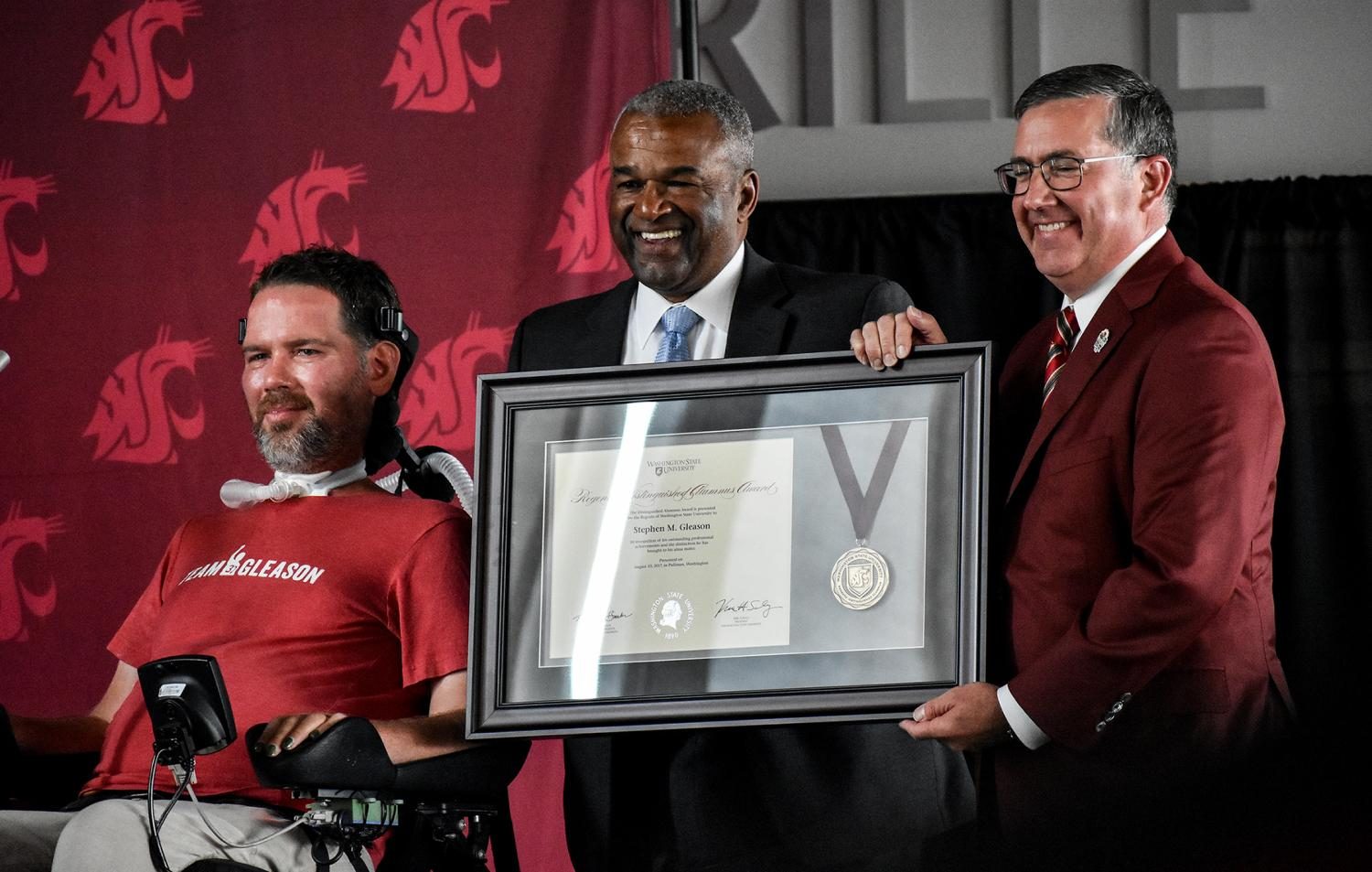 WSU alumnus and former football player was presented with the Regents’ Distinguished Alumnus Award for his contributions to finding a cure for ALS.