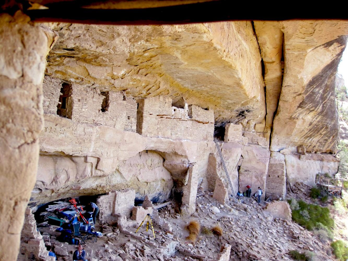 Park service personnel stabilize a Pueblo home from the 1200s in Mesa Verde National Park.