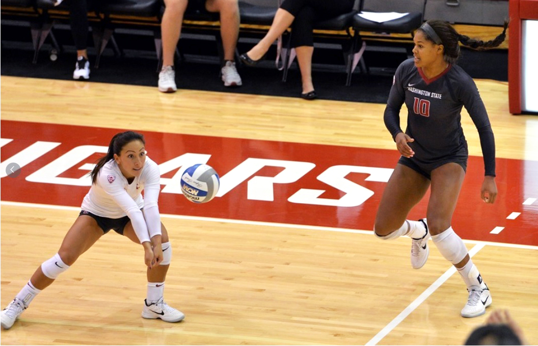 Sophomore defensive specialist Alexis Dirige bumps the ball during the Cougar Challenge series August 31-September 1.