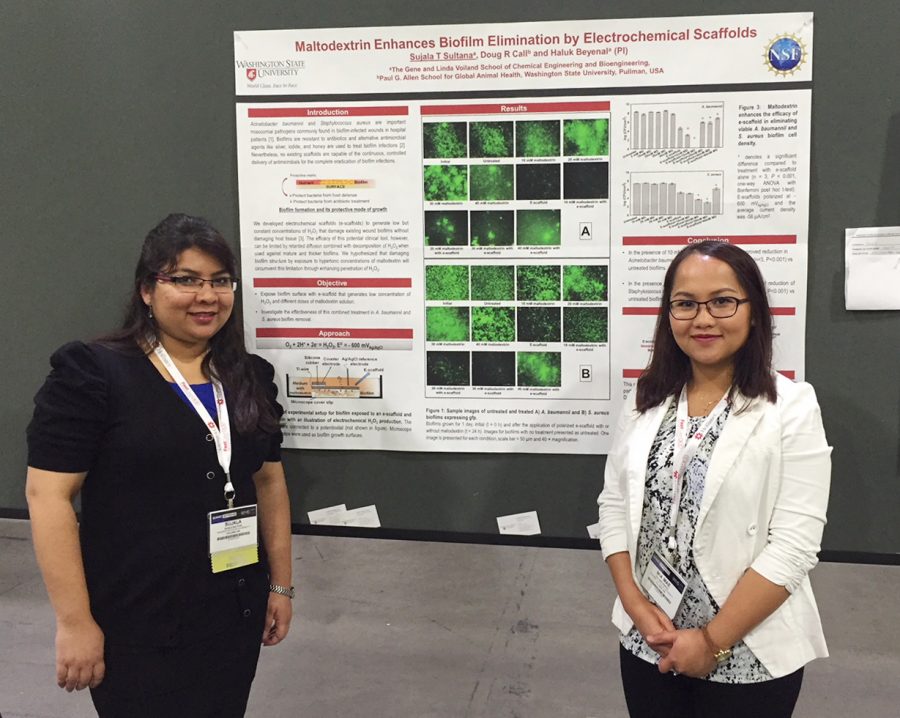 Sujala Saltana, left, and Mia Kiamco attend the Symposium of Advanced Wound Care in spring 2016.