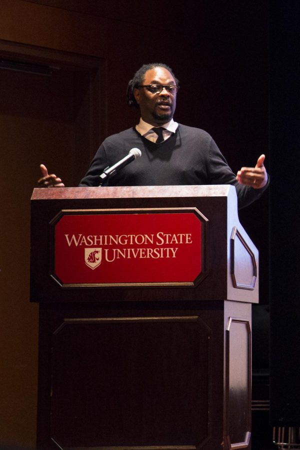 Author Lawrence Ross speaks about racism on college campuses during his presentation.